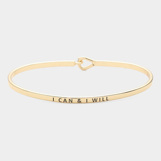 2pcs “I Can & I Will” Hook Bracelet Set Brass Metal Gold & Silver Inspirational