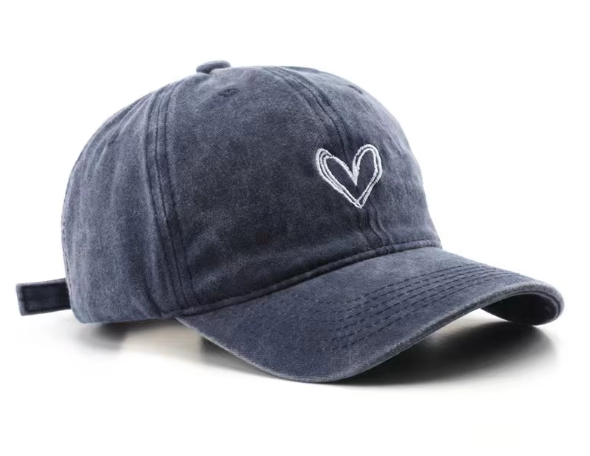 2 PCs Embroidered Peach Heart Denim Baseball Hat for Women Outdoor Accessories
