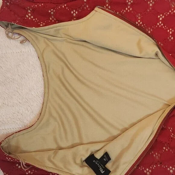 Lace Overlay  Long Sleeved Midi Dress for Women Formal Red Dresses for Ladies 