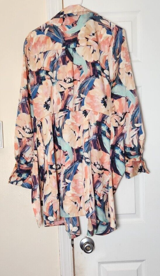 Women’s Watercolor Floral Wrap Dress Medium V Neck Belted Summer Party Casual