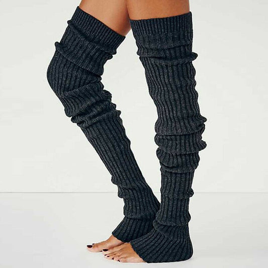 2PK Black Brown Thigh High Leg Warmers Ribbed Knit Over The Knee Slouchy Set