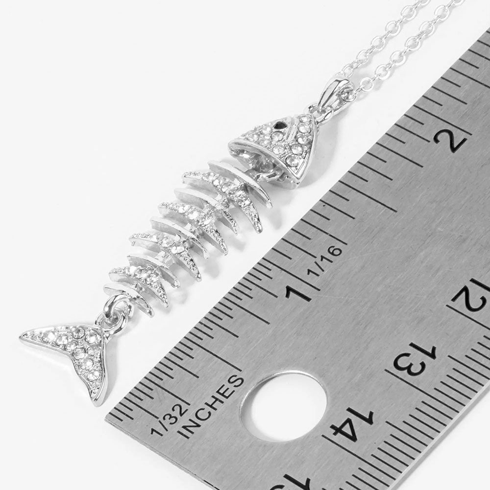 Crystal Pave Fishbone Pendant Necklace Dainty Cute Chain Jewelry for Women