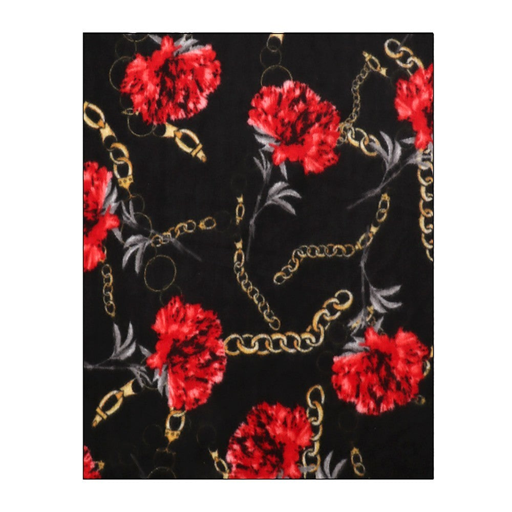 Black Floral Chain Print Scarf Soft Wrap Shawl for Women 100% Acrylic