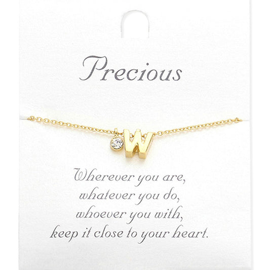Initial 'W' Gold Tone Pendant Necklace Crystal Accent Charm Best Friend Gift