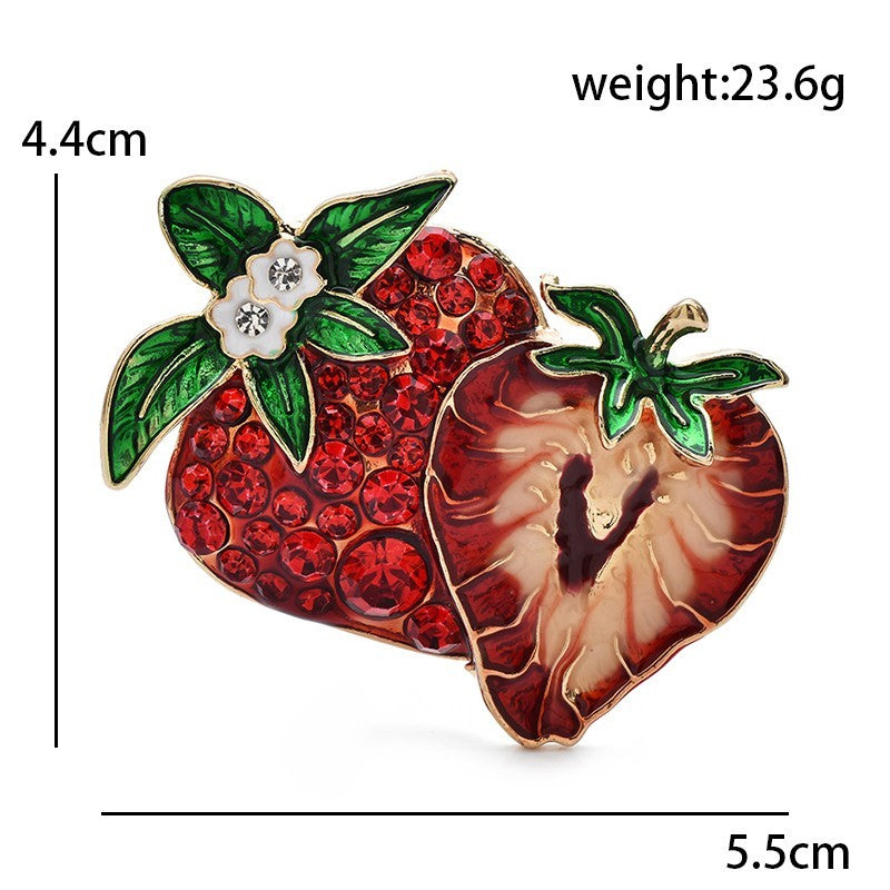 3pcs Sparkling Fruit Brooch Set Crystal Apple Strawberry Watermelon Pins