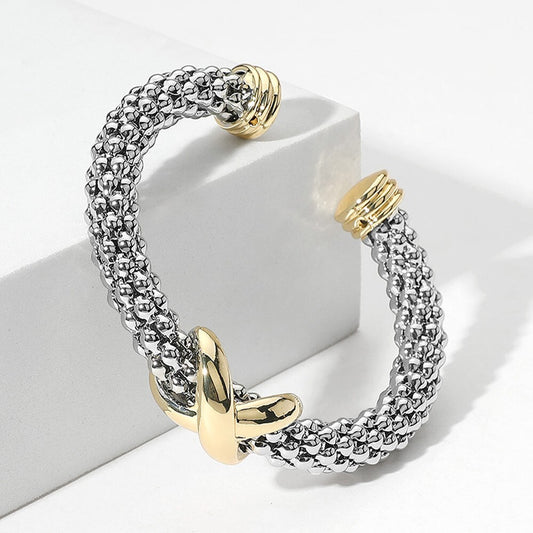 Two Tone Crisscross Open Cuff Bracelet Fashion Jewelry for Women