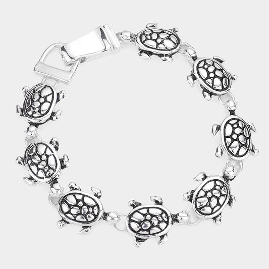 Antique Metal Sea Turtle Link Magnetic Bracelet Coastal Style Jewelry for Women