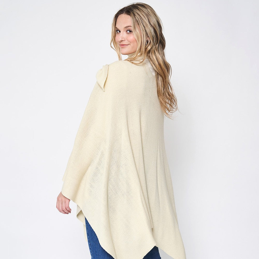 Women’s Solid Ruana Poncho with Shoulder Strap Wrap Cape Shawl One Size