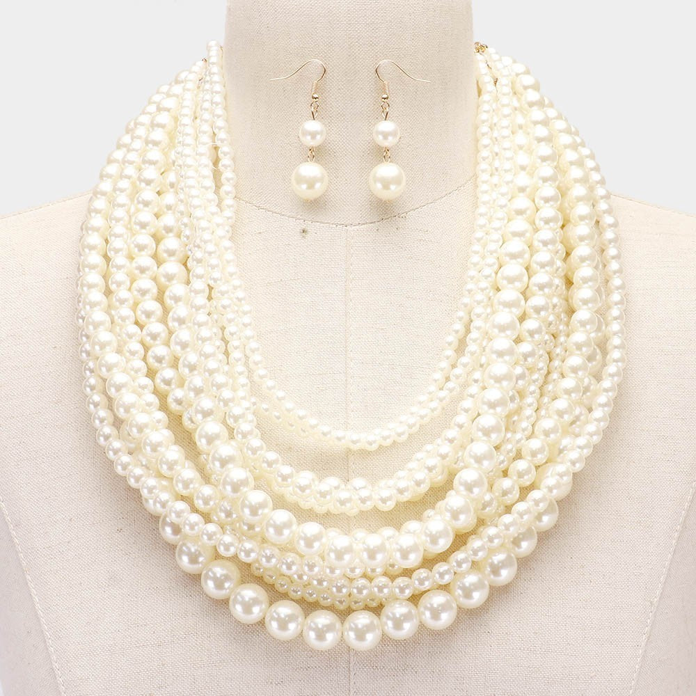 Elegant Mixed Pearl Crystal Multi Strand Layered Statement Necklace for Women