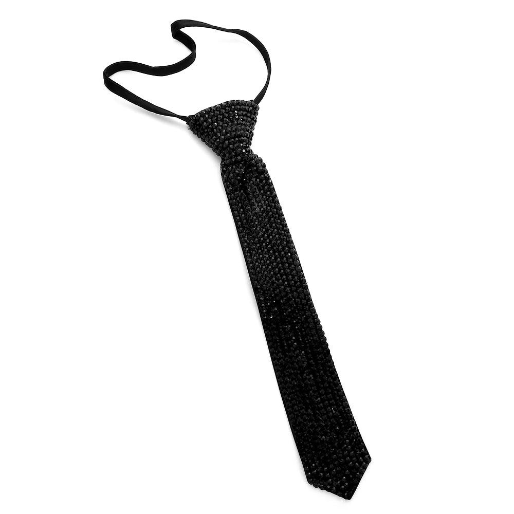 Black Rhinestone Crystal Necktie Statement Necklace Goth Chic Fashion Jewelry