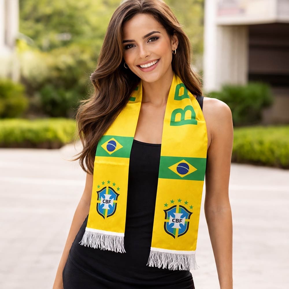 Brazil Soccer Scarf Fan Support Yellow Green National Team Tassel Accessory
