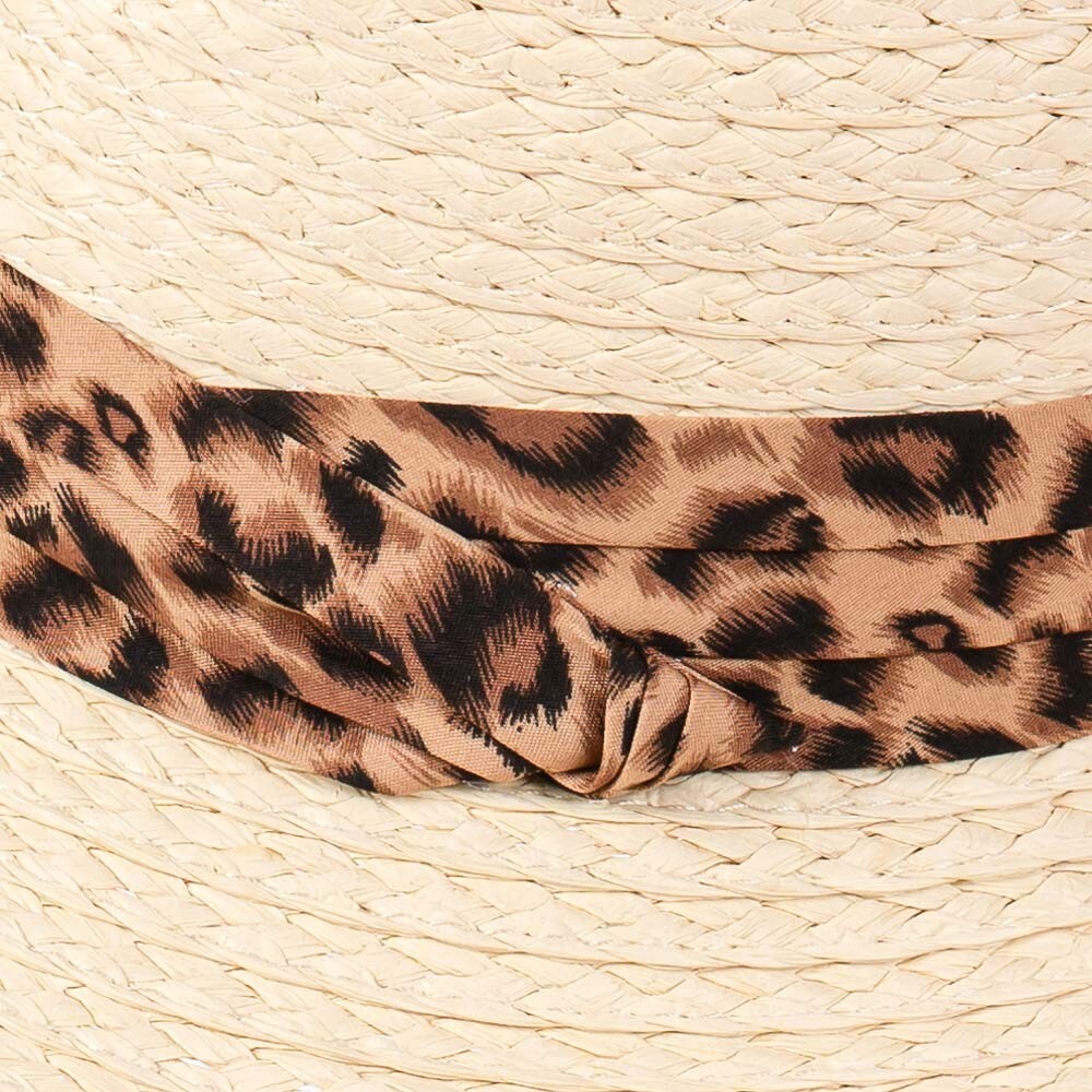 Leopard Band Straw Sun Hat for Women Wide Brim Summer Beach Travel Hat Chic