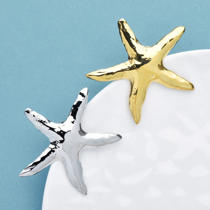 2pc Starfish Brooch Set Gold & Silver Stainless Steel Ocean Life Pin