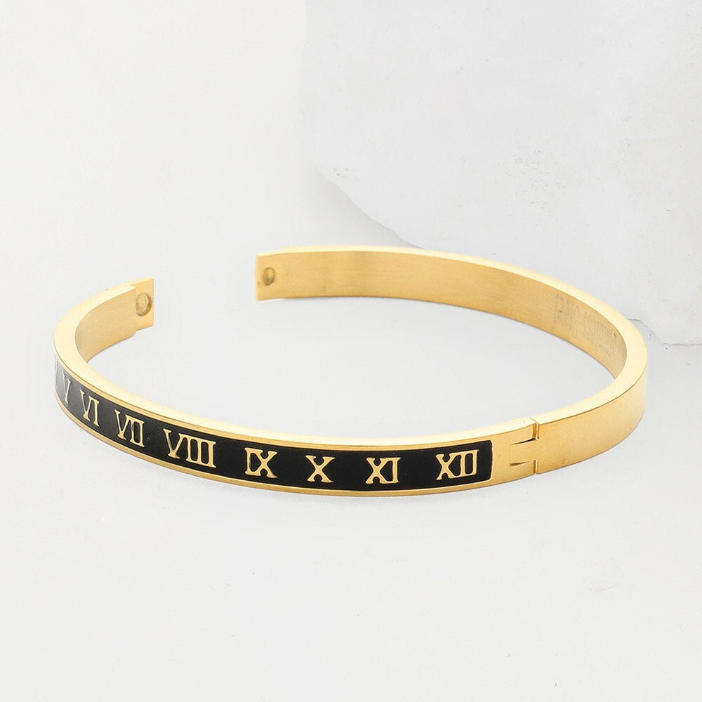 Classic Roman Numeral Enamel Hinged Bangle Bracelet for Women