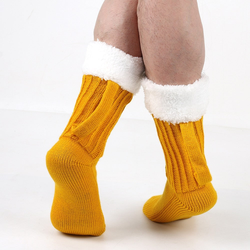 Novelty Beer Mug Socks Cozy Knitted Fleece Slipper House Shoes Funny Gift