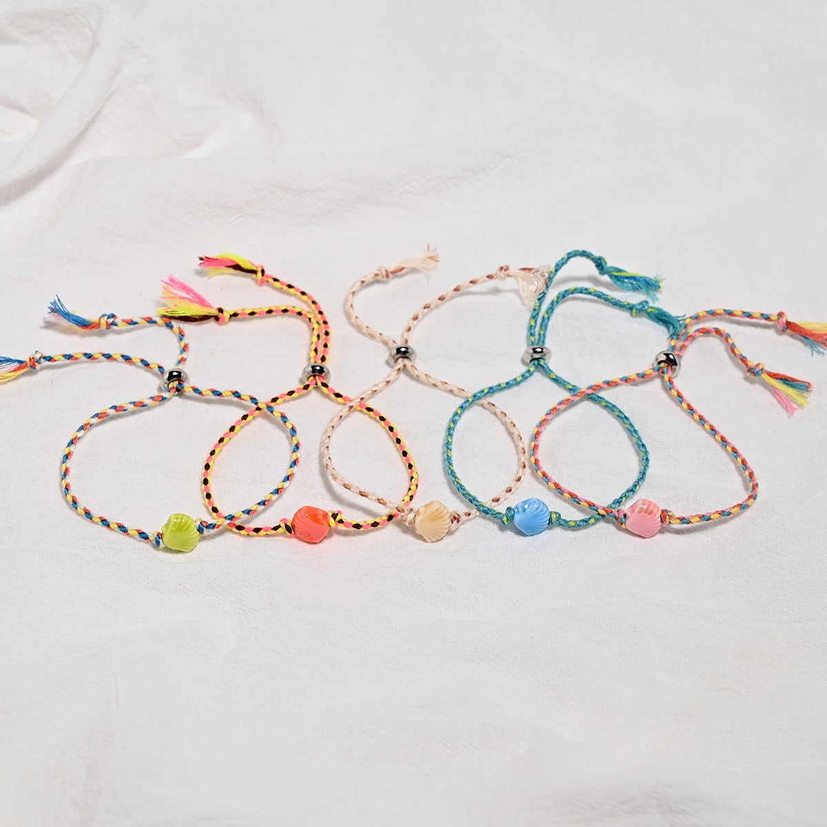 10 Colorful Braided Ceramic Seashell Bracelet Adjustable Handmade Beach Jewelry
