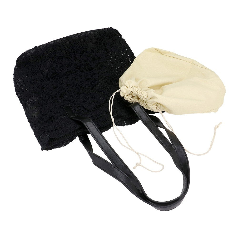 Flower Lace Shoulder Bag Black Elegant Fabric Purse for Women