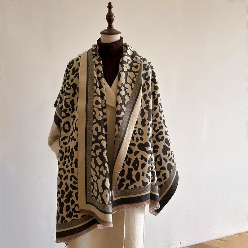 Leopard Print Shawl Wrap  for Women Large Blanket Poncho Cape Fall Winter Wraps