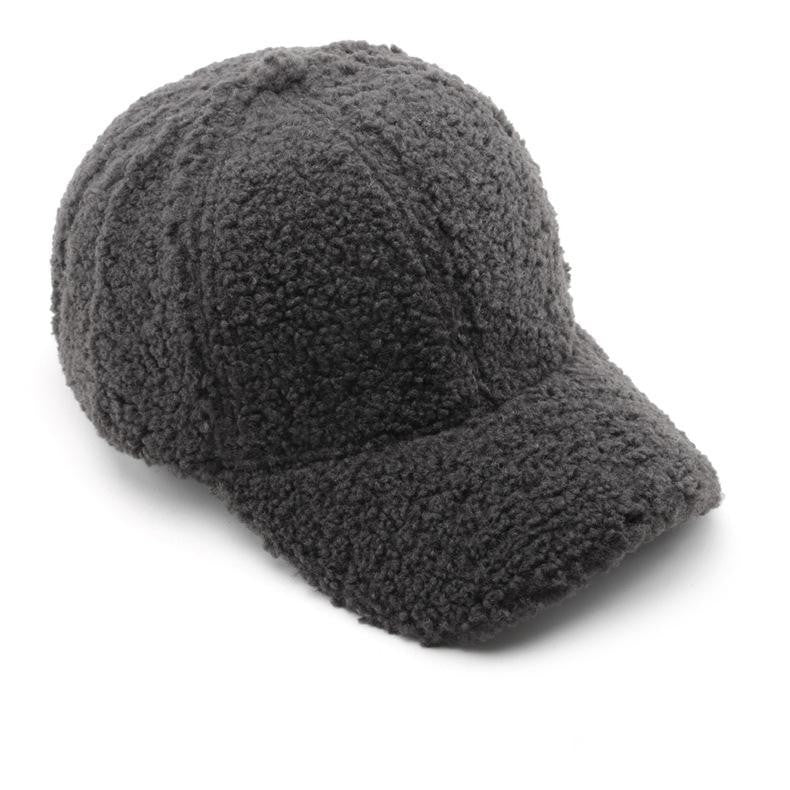 Dark Gray Fuzzy Sherpa Baseball Cap Teddy Fleece Hat Winter Adjustable