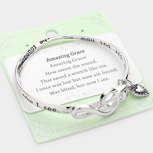 Women's Amazing Grace Bangle Bracelet Heart Charm Treble Clef Music Jewelry
