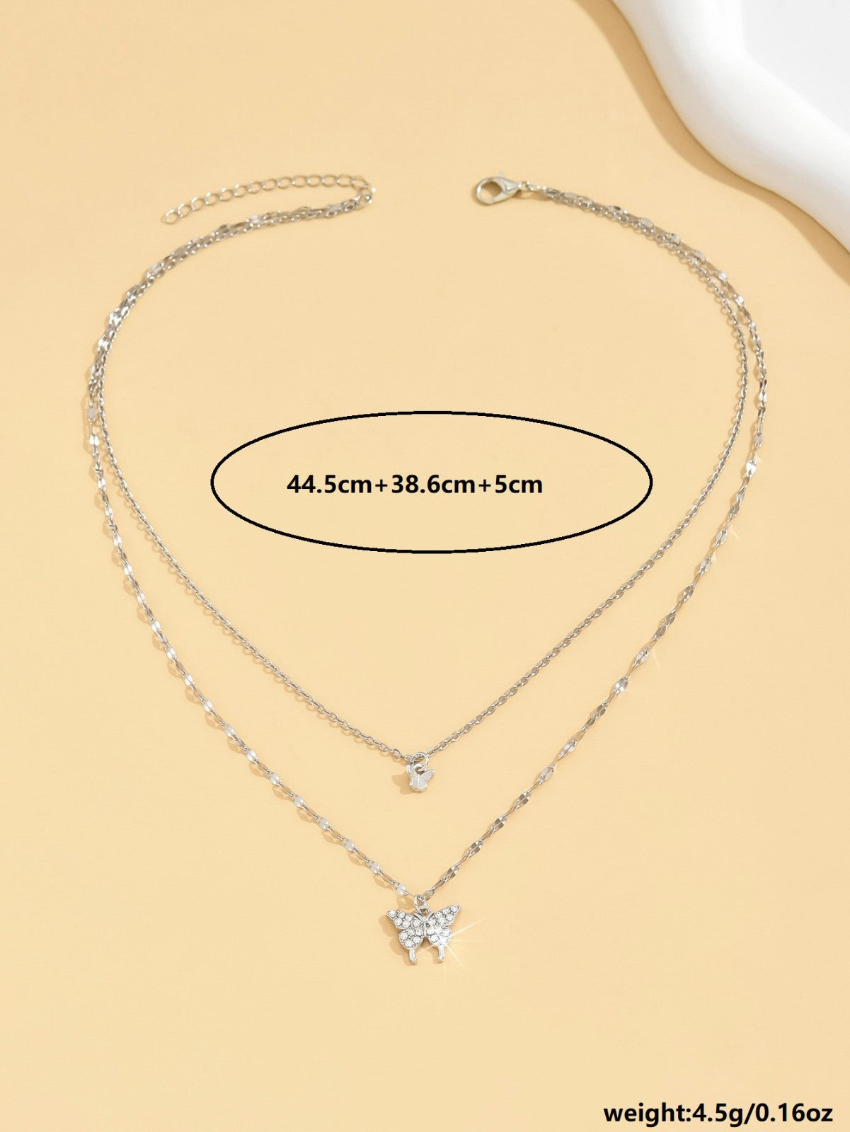 Layered Butterfly Charm Necklace for Women Silver Plated Double Chain
