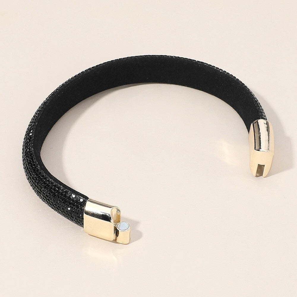 Felt Back Bling Studded Magnetic Bracelet Layered Wrap Wristband for Women