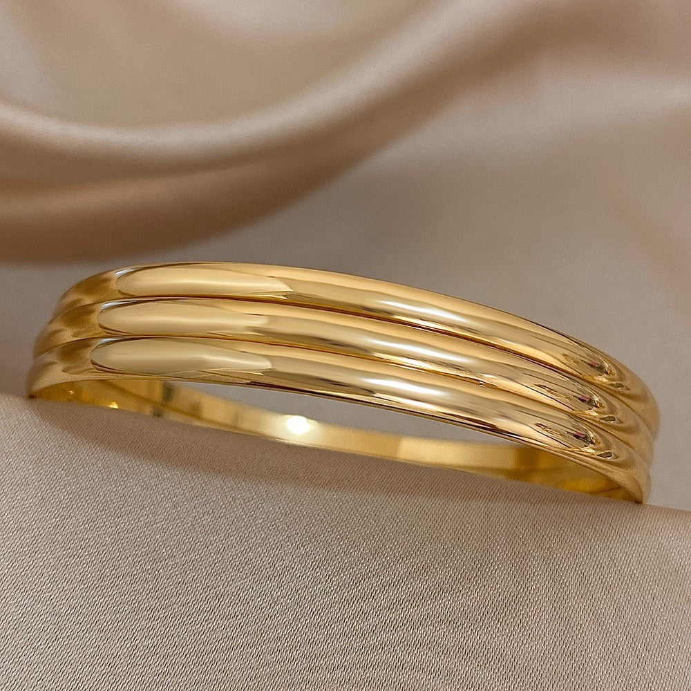 Unisex 3 Pack Stainless Steel Bangle Bracelets Fashion Jewelry Set Gold Tone