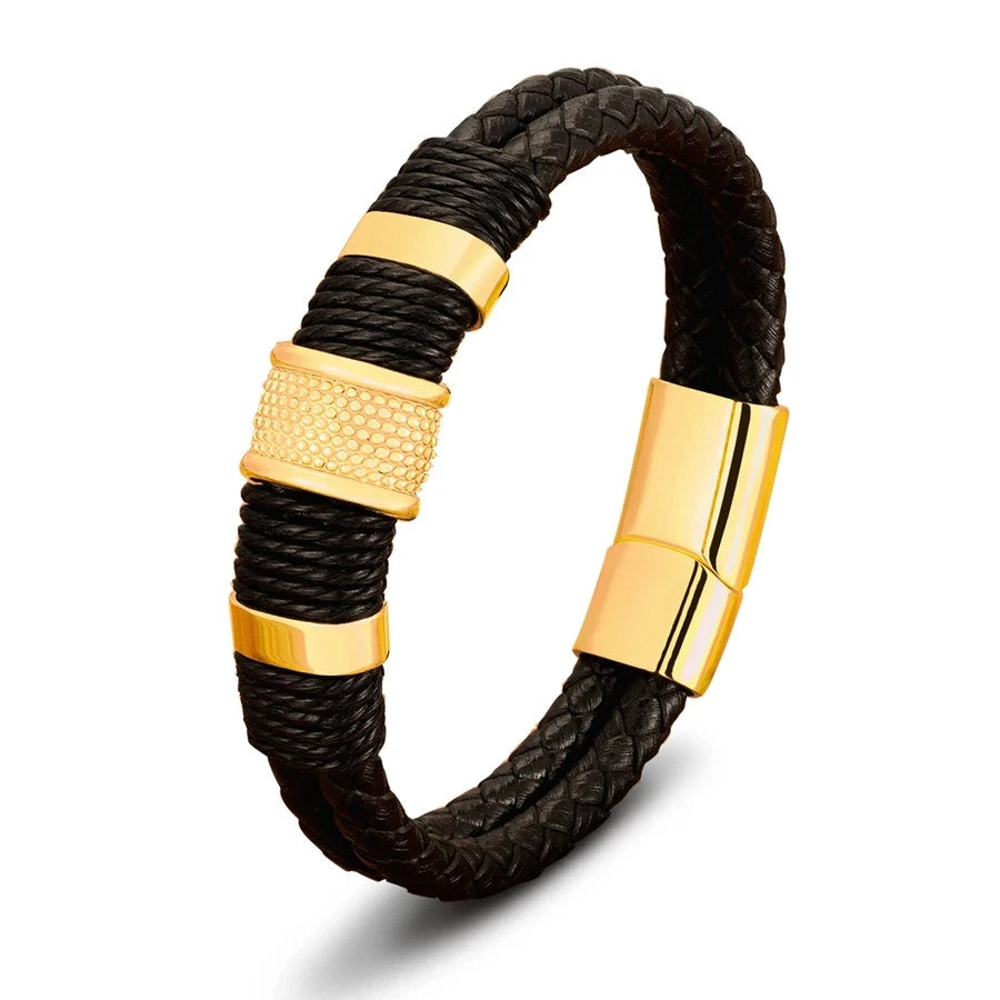 2-in-1 Men’s Double-Layer Braided Leather Bracelet Set Masculine Jewelry Gifts