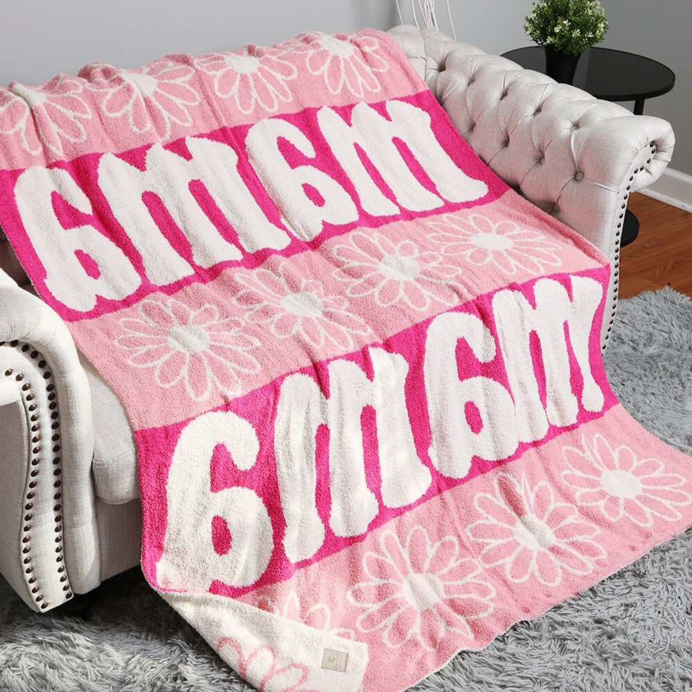 MAMA Daisy Reversible Throw Blanket Soft Floral Cozy Fleece Gift for Mom