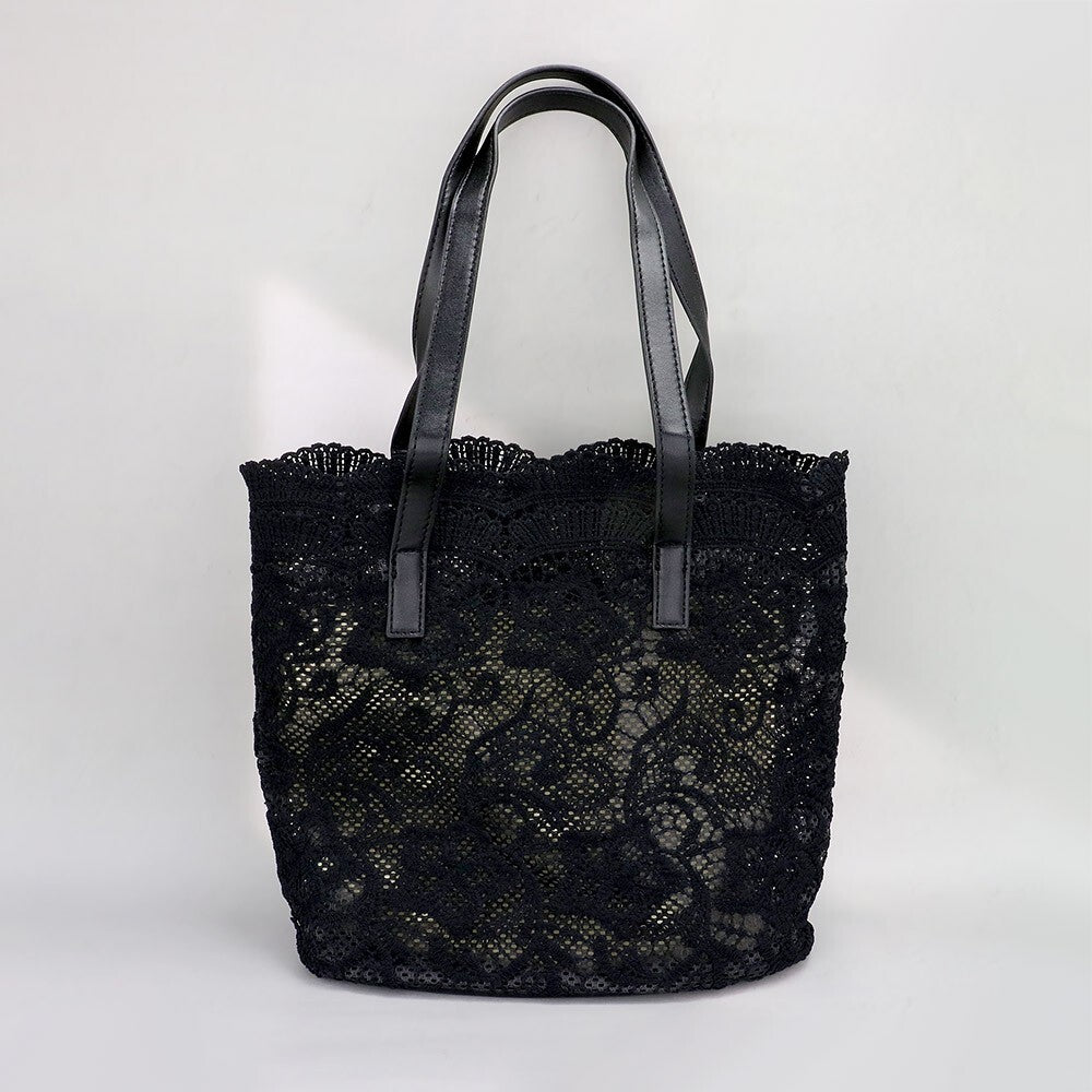 Flower Lace Shoulder Bag Black Elegant Fabric Purse for Women