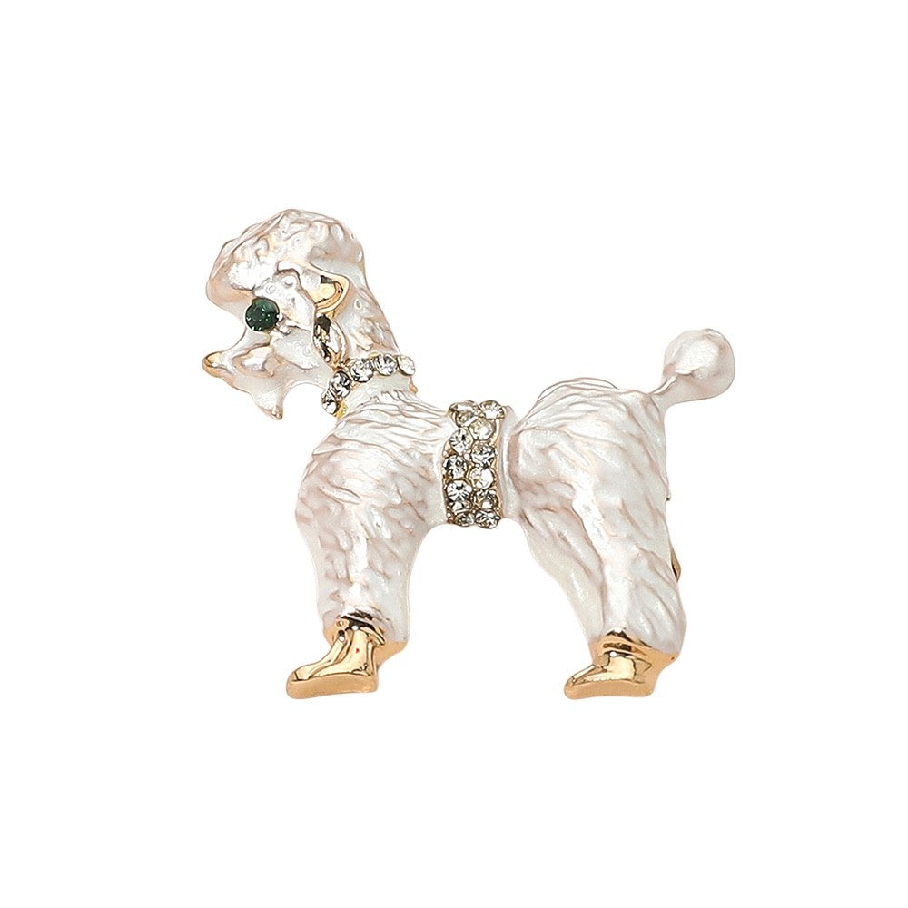 2pcs Poodle Dog Brooch Set Black and White Enamel Crystal Animal Puppy