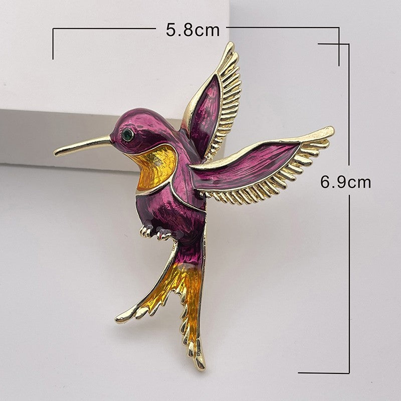 Vintage Style Hummingbird Brooch Pin Purple Yellow Enamel Gold Tone Bird Jewelry