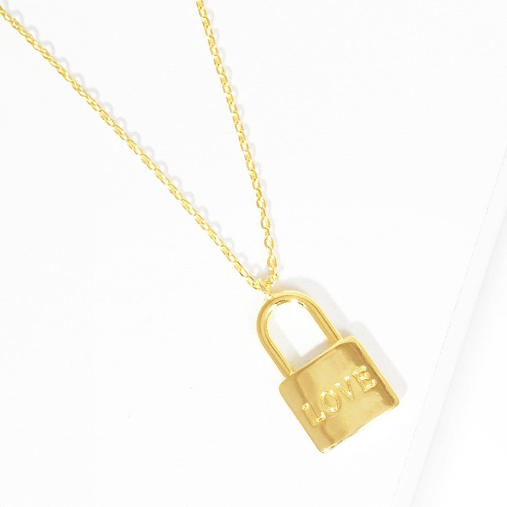 LOVE Gold Dipped Metal Lock Pendant Necklace Adjustable Chain Fashion Jewelry