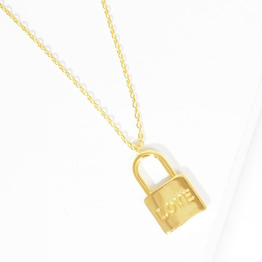 LOVE Gold Dipped Metal Lock Pendant Necklace Adjustable Chain Fashion Jewelry
