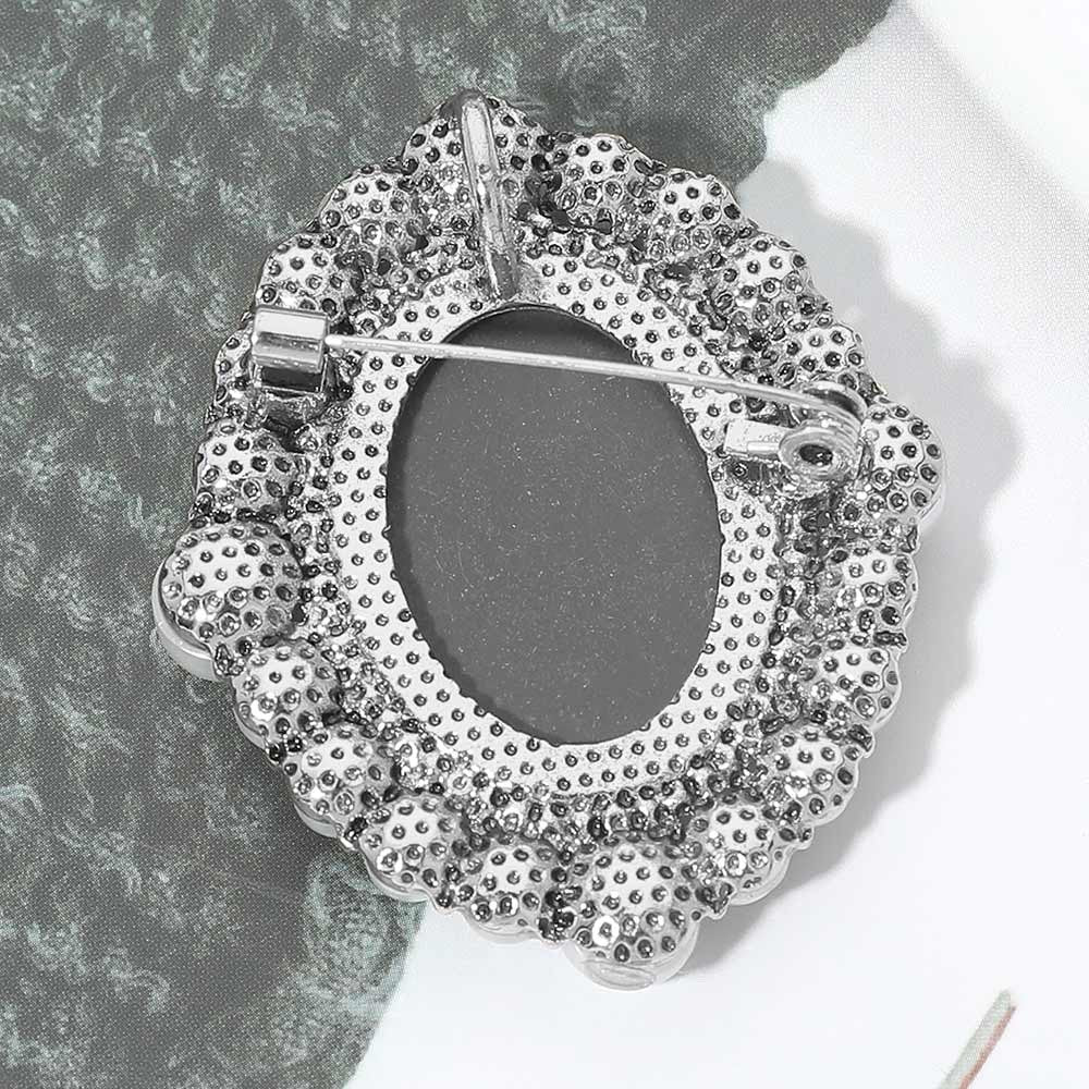 Vintage Style Victorian Grey Cameo Brooch Pearl Rhinestone Trim Statement Pin