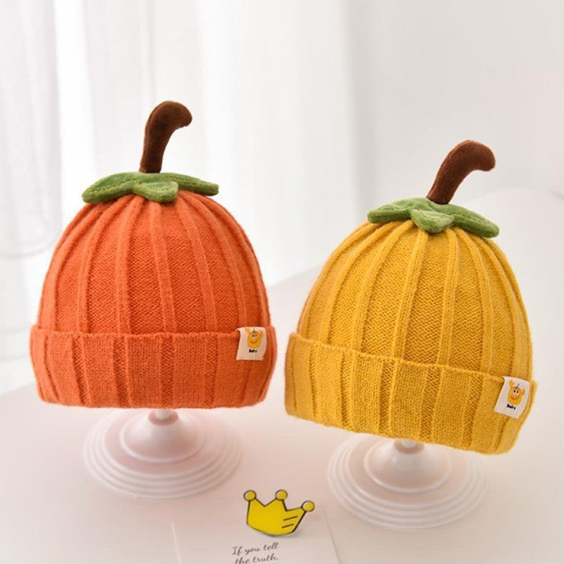 2 Pack Knitted Pumpkin Beanie Baby Toddler Hat 6M-3Y Yellow Orange Fall Costume
