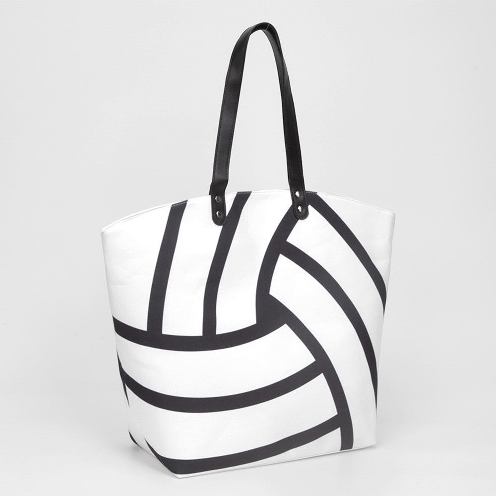 Volleyball Style Print Large Shoulder Tote Bag Womens White Black Top Handle