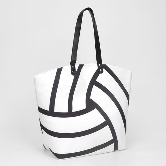 Volleyball Style Print Large Shoulder Tote Bag Womens White Black Top Handle