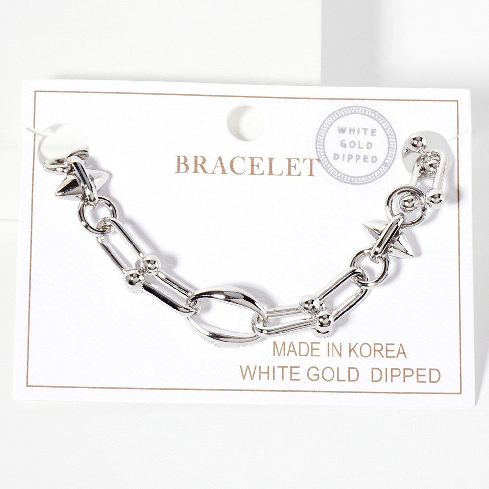 2PCS Chunky Gold and Silver Tone Link Chain Bracelets for Women