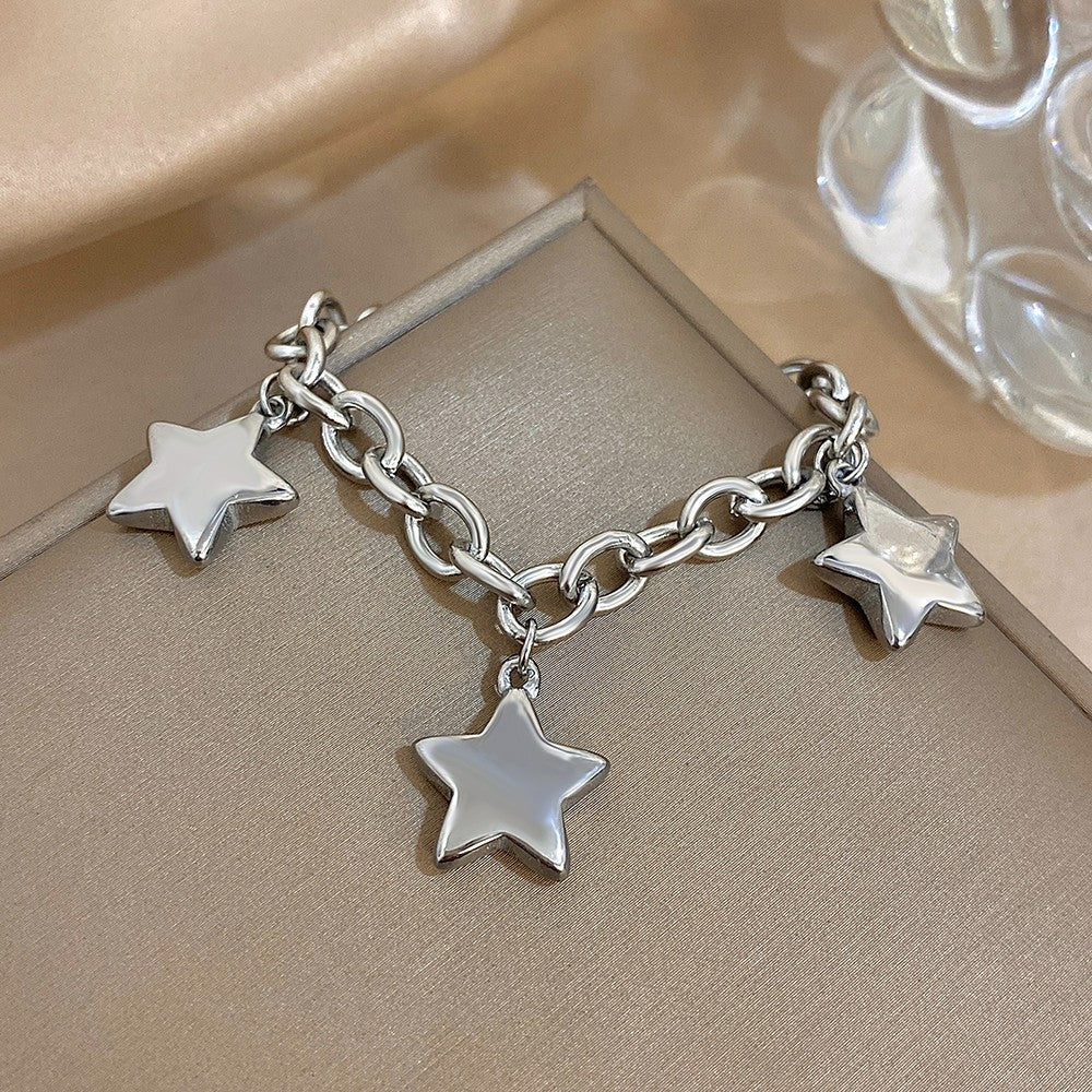 2pcs Gold Silver Star Charm Bracelet Set Chain Link Adjustable Jewelry