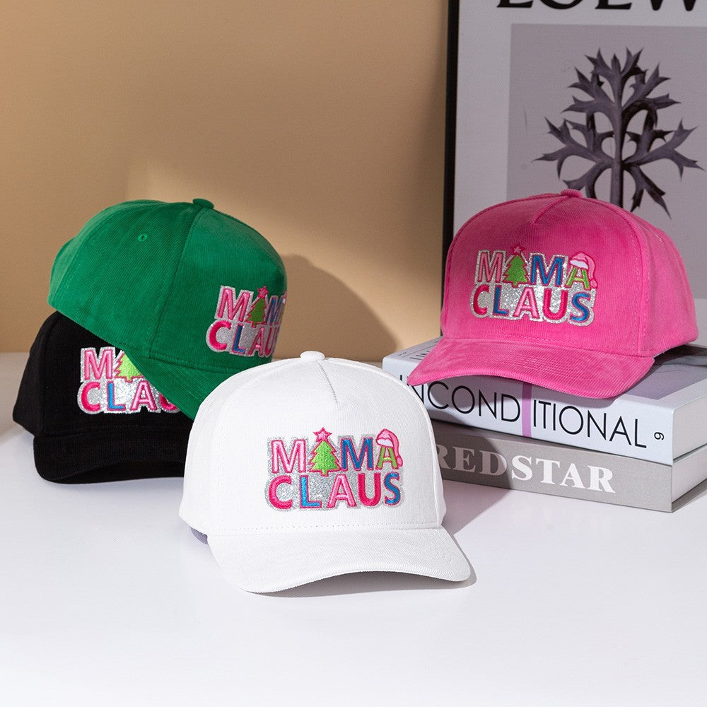 2 Piece MAMA CLAUS Message Embroidered Corduroy Baseball Cap Women's OSFA Pink