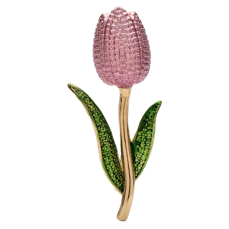 2pcs Tulip Flower Brooch Pin Pink & Red Enamel Floral Jewelry Set Gift