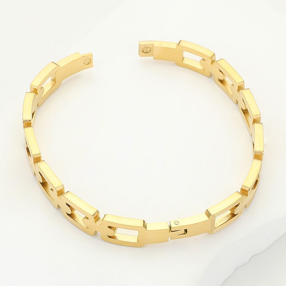 Minimalist Square Chain Stainless Steel Bangle Bracelet for Women or Men