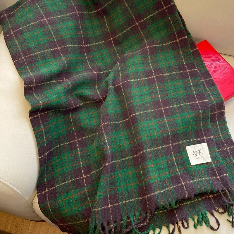 2 Pack Oversized Plaid Scarves Set Faux Cashmere Winter Shawl Wrap Red Green