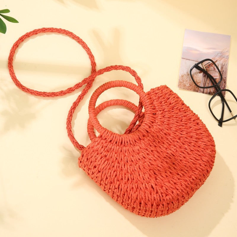 Handmade Rattan Straw Half Moon Tote Bag for Women Beach Summer Casual Handbag