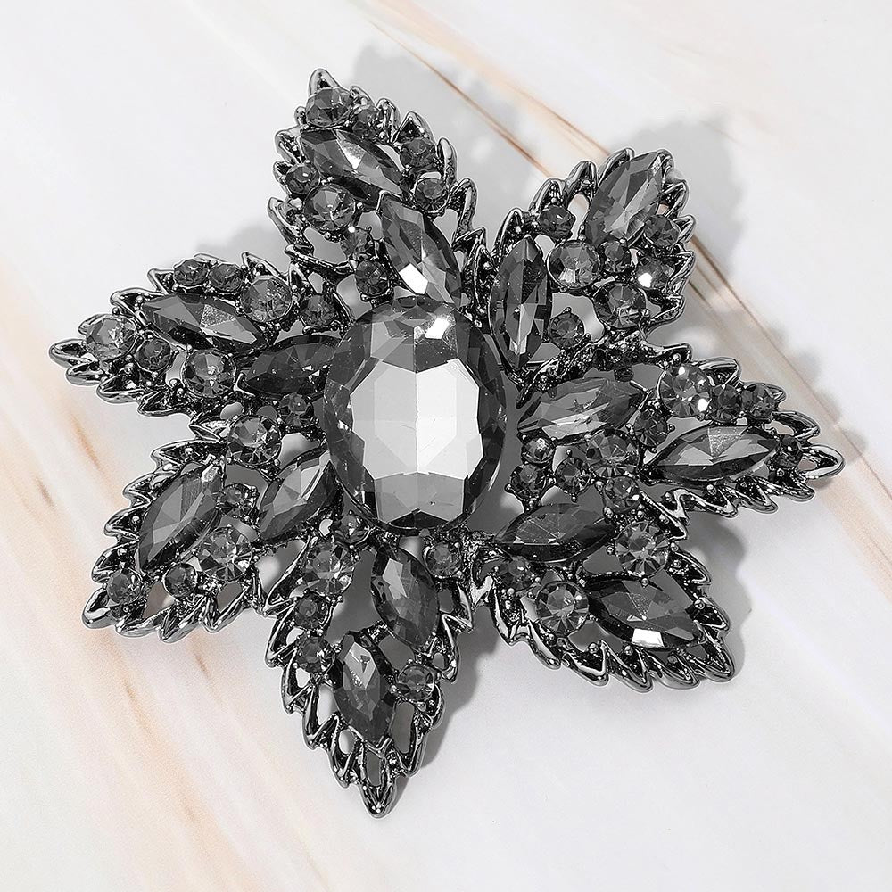 2pcs Vintage Snowflake Brooch Pins Elegant Rhinestone Floral Jewelry Accent