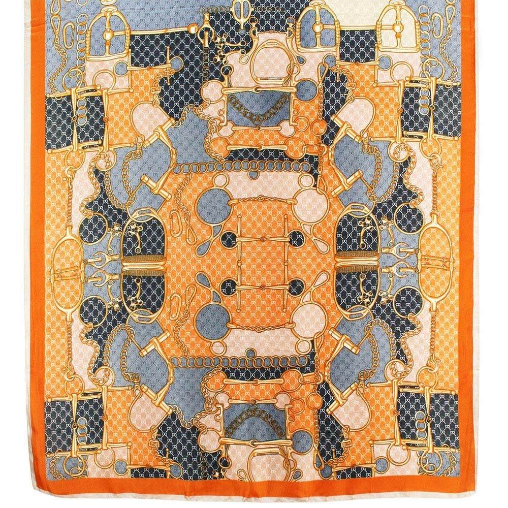 Women’s Abstract Print Orange Silky Satin Oblong Scarf Shawl Wrap 35 x 78 Inches