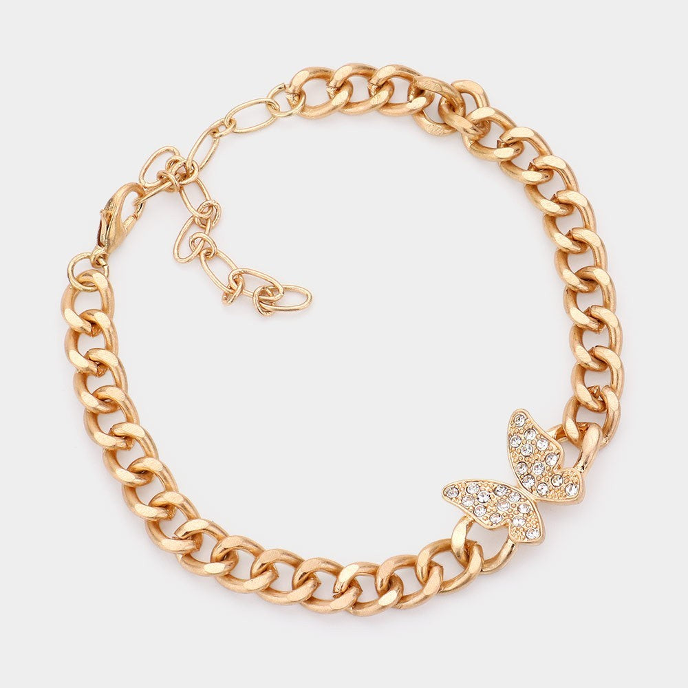 2pc Butterfly Bracelet Set Rhinestone Embellished Dainty Sparkle Jewelry Gift