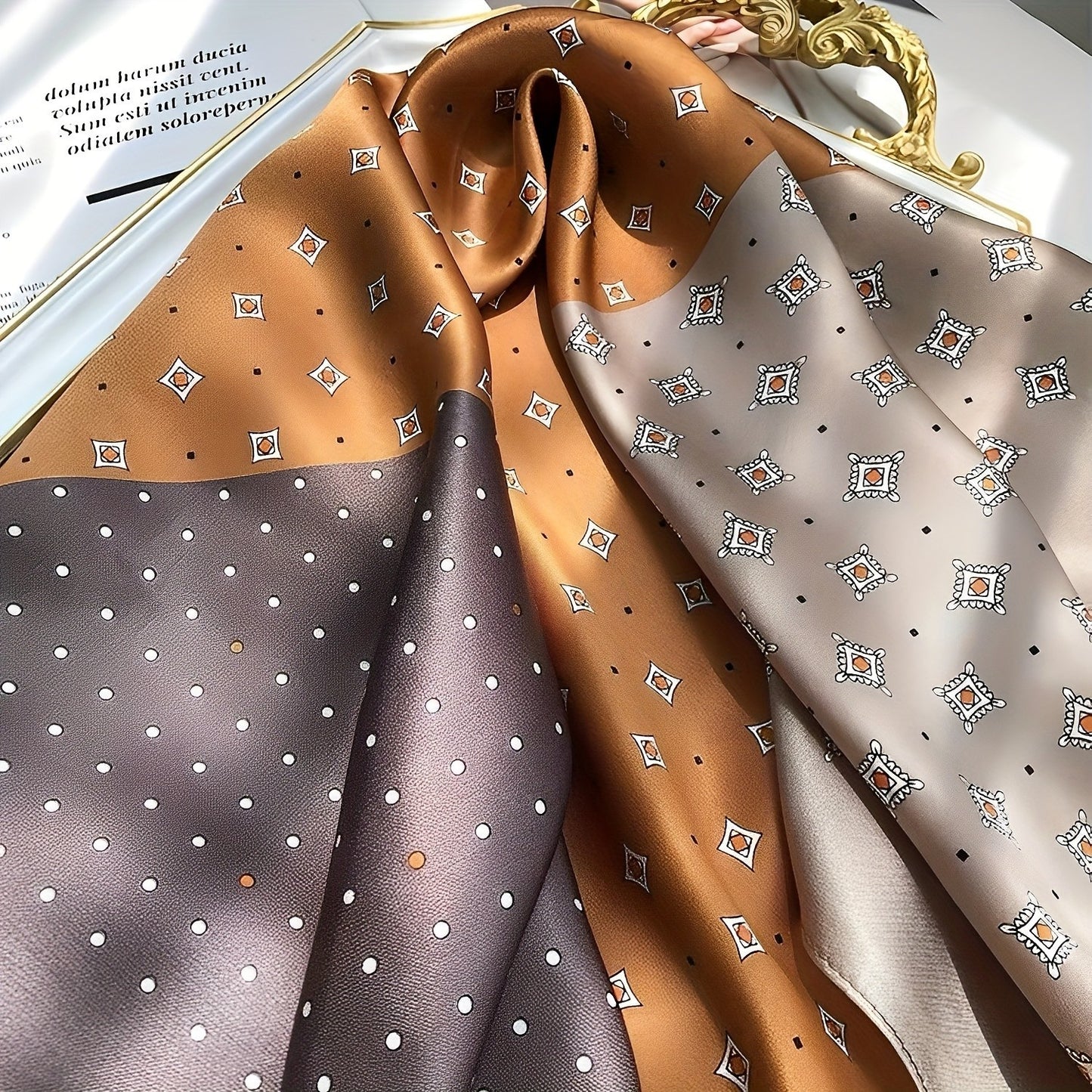 Women's Geometric Color Block Scarf Square Silk Feel 27.56 x 27.56 in