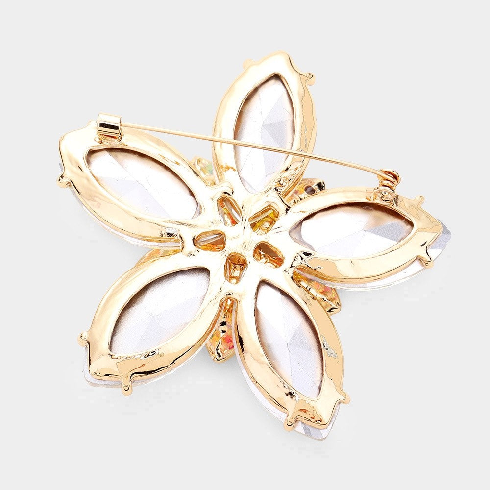 2pcs Oversized Floral Crystal Brooch Set AB Iridescent Clear Stone Statement Pin